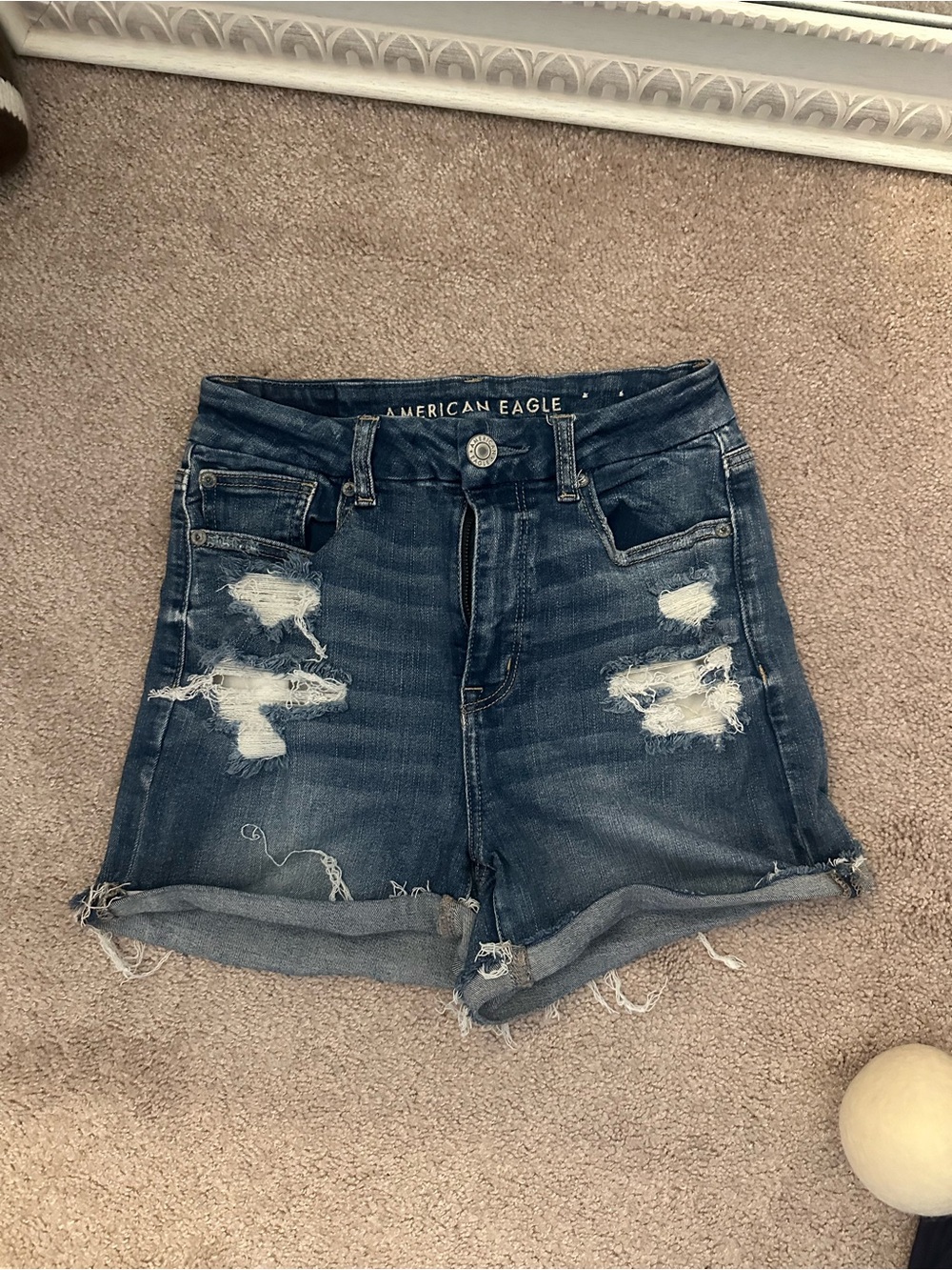 American Eagle Outfitters Blue Distressed Roll-Hem Denim Shorts